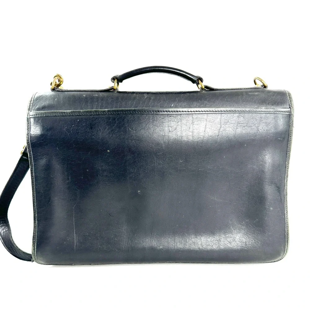 Jack Georges Vintage Black Leather Briefcase Messenger Bag Y2K Brass TurnLocks